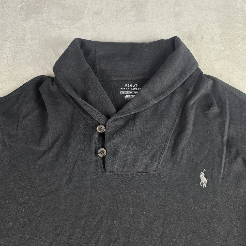 Polo Ralph Lauren 2 Button Mock Neck Long Sleeve Black Sweater Mens 2XL